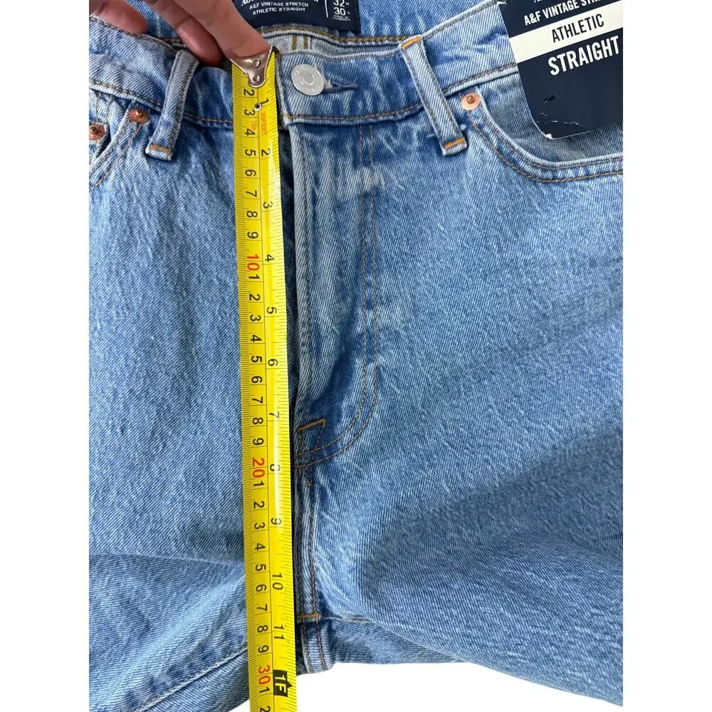 NWT Abercrombie & Fitch Vintage Stretch Athletic Straight Jeans 32x30 Blue Wash